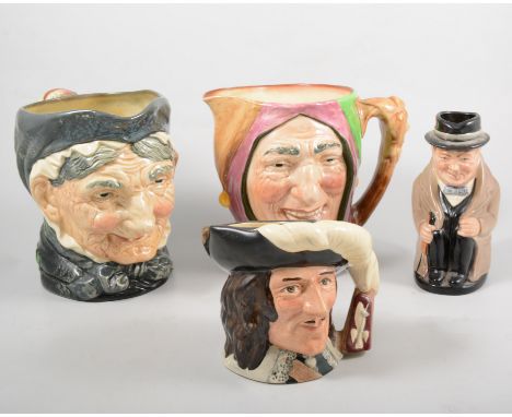 Three large Royal Doulton character jugs, The Falconer, 20cm; Granny and Touchstone; sixteen other Royal Doulton character ju