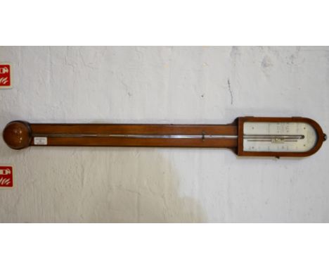 Reproduction mahogany stick barometer, silvered chart, signed Adie & Son, Edinburgh, hemispherical cistern cover, 90cm.