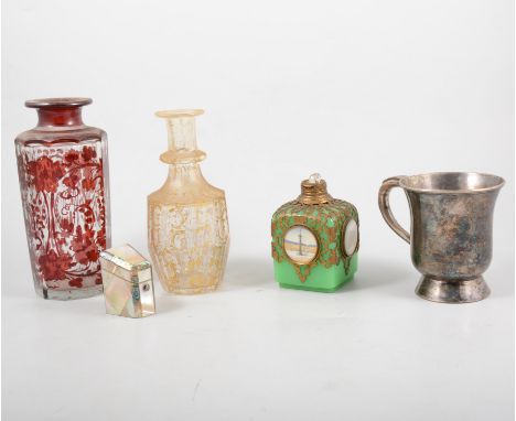 Quantity of glass, ceramics and silver-plate, including tankards, teapot, toast racks, small bottles etc. 