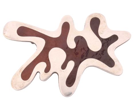 Georg Jensen - an abstract 'amoeba' brown enamel brooch, fitted with a hinged pin stem and roll-over safety catch, designed b