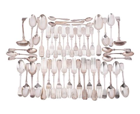 A mixed canteen of fiddle pattern flatware, the majority - London 1898 by William Hutton and Sons, the canteen comprising 12 