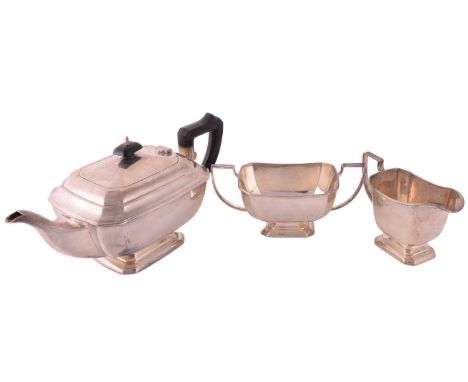 A George VI three-piece silver tea set, Sheffield 1937 by Francis Howard Ltd, comprising a silver teapot of octagonal form wi
