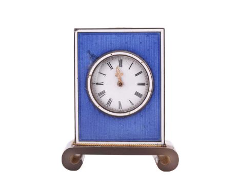 A miniature French blue guilloche enamel carriage clock, considered to be by Cartier, early 20th century, the rectangular bod