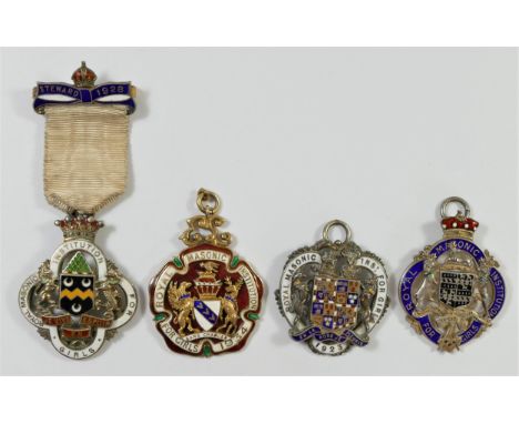 Four silver &amp; enamel Royal Masonic Institution for Girls jewels 77gm (4). 