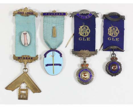 Four silver and enamel Masonic and R.A.O.B. medals, 105 gm 