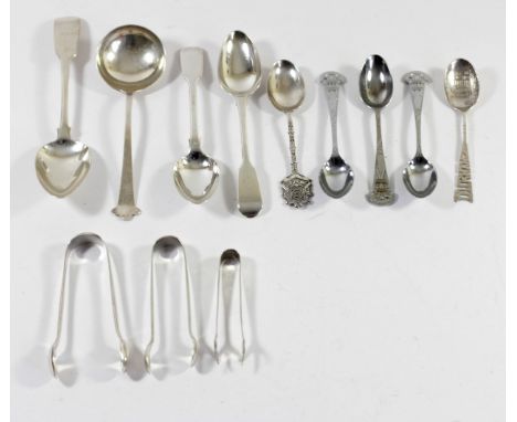 Three silver Cleckheaton Golf Club spoons, various dates, a silver Durham souvenir spoon and other silver flatware, 202gm 