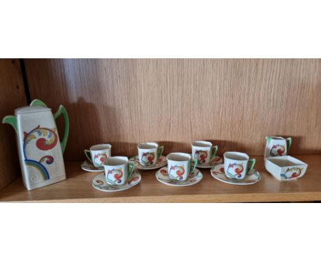 A 1920s/30s Royal Doulton Art Deco coffee service 'Duveen' Rd No 764873, comprising of a coffee pot, milk jug, sugar bowl and