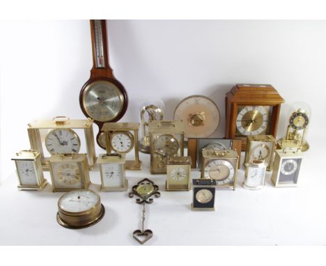 A mid 20th Century Enfield bakelite cased mantel clock, chiming to gong, together with carriage, anniversary, and wall clocks