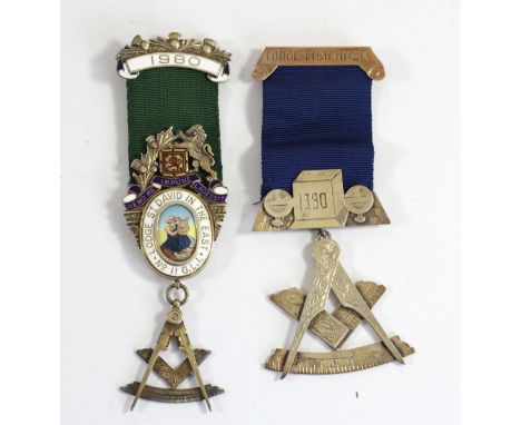 A silver and enamel Masonic jewel, Lodge St. David in the East, No.11 GLI, and Lodge Fish Hoek, both unmarked but tested as s