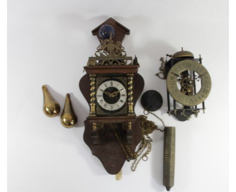 A mid 20th Century Dutch Nu Elck Syn Sin wall clock, having manual wind movement with twin pear shaped brass weights, togethe