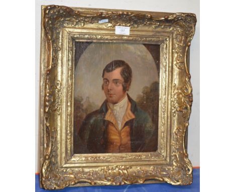 11½" X 9" GILT FRAMED OIL ON BOARD - PORTRAIT OF ROBERT BURNS, UNSIGNED     