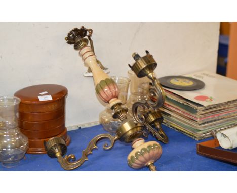 CEILING LIGHT FITTING WITH GLASS SHADES, JEWELLERY BOX &amp; SMALL QUANTITY LP RECORDS     