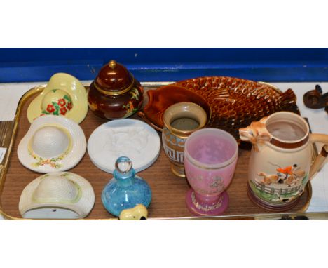 TRAY CONTAINING MIXED CERAMICS &amp; GLASS WARE, CARLTON WARE LIDDED JAR, CAITHNESS SCENT BOTTLE, DOULTON VASE, COPENHAGEN PL