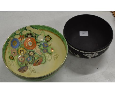 WEDGWOOD BLACK JASPER BOWL &amp; CARLTON WARE ART DECO FLORAL PATTERN BOWL     