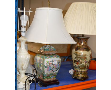 2 ORIENTAL LAMPS WITH SHADES &amp; ONYX LAMP WITH SHADE     
