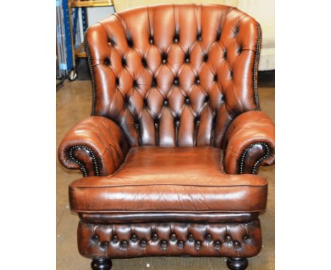 CHESTERFIELD BUTTON BACK BROWN LEATHER CHAIR     