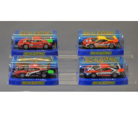 4 Scalextric Ferrari F430 GT cars, all different variations: C2902; C2938 (Limited Edition 1882/2000); C2804; C3012, all case