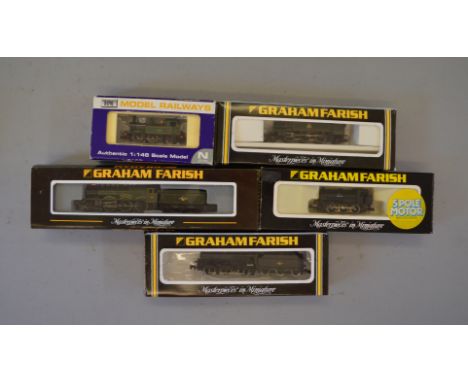 N Gauge. 5 x Graham Farish & Dapol locomotives. BR green "Powderham Castle", BR green Prairie, BR J94, BR 14xx & BR 4F. All G