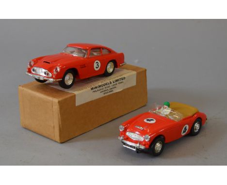 2 vintage Scalextric Slot cars: Aston Martin DB4 GT MM/C68 and Austin Healey 3000