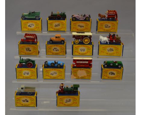 Matchbox. 14 x vintage Models of Yesteryear. Overall G/VG in F/G boxes. #15 missing rear seats.