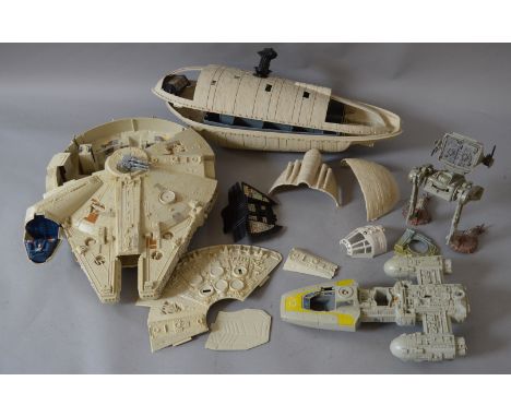 Quantity of Kenner Star Wars items: Millennium Falcon; Rebel Transport; Y-wing; Hasbro AT-ST. Damaged or incomplete.