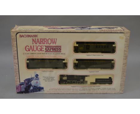 On30 scale Bachmann Narrow Gauge Express train set, O scale narrow gauge running on H0 track. Overall G/VG missing controller