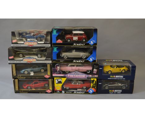 10 x assorted 1:18 models, boxed. Includes Revell Metal, Guiloy, Solido and Ertl examples. Mostly G-VG.