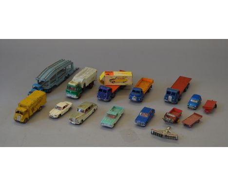 13 playworn vintage Dinky models including No. 166 Renault R16 with box (AF)