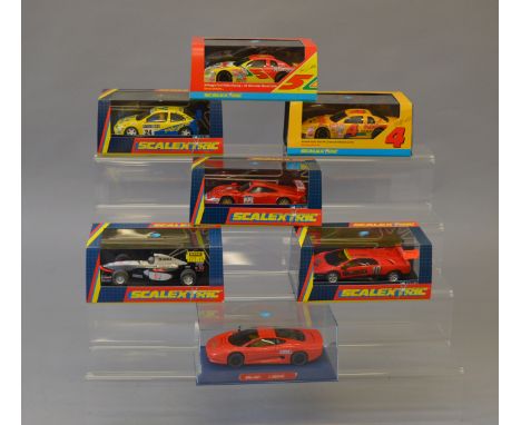 7 Scalextric cars: C2124; C2029; C2093; C2022; C2023; C2092; Jguar XJ2200 (sd)