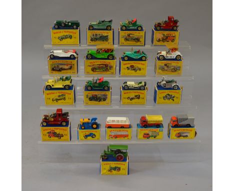 Matchbox. 14 x vintage Models of Yesteryear together with 4 x Matchbox 75 series models. Overall G/VG in F/G boxes.
