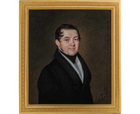   Genty, Jean-Baptiste: Miniatur Portrait eines jungen Mannes in schwarzer Jacke, weißer Weste und schwarzer Halsbinde  Minia