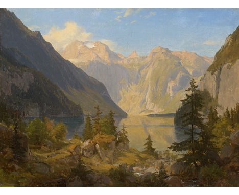   Pose, Eduard Wilhelm: Der Königsee bei Berchtesgaden  Der Königsee bei Berchtesgaden vom Malerwinkel aus.  Öl auf Leinwand.