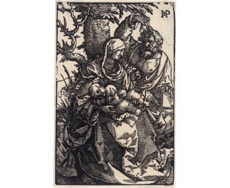   Beham, Hans Sebald: Die Hl. Familie unter dem Baum  Die Hl. Familie unter dem Baum. Holzschnitt. 16,6 x 10,8 cm. 1521. B. 1