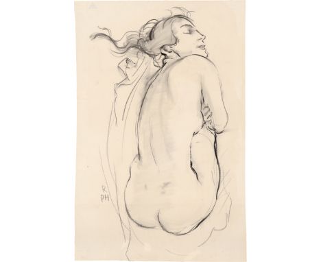   Philippi, Robert: Weiblicher Rückenakt  Weiblicher Rückenakt.  Schwarze Kreide. 51 x 34 cm. Links monogrammiert "R / PH".  