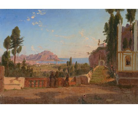   Ahlborn, August Wilhelm Julius: Blick vom Konvent Santa Maria di Gesù auf Palermo mit dem Monte Pellegrino  Blick vom Konve