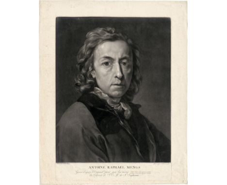   Clarot, Josef Adrianus: Bildnis des Anton Raphael Mengs  Bildnis des Anton Raphael Mengs. Schabkunstblatt. 38 x 26,7 cm. 17