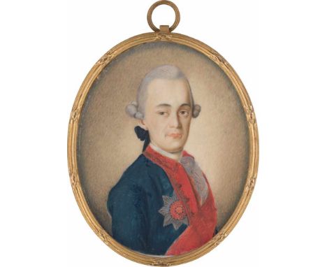   Russisch: um 1768/1771. Miniatur Portrait des Generals Peter Petrowitsch Czertoryzhki in blauer Uniform mit Orden  um 1768/
