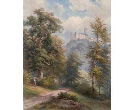   Hummel, Carl Maria Nikolaus: Blick auf die Wartburg bei Eisenach  Blick auf die Wartburg bei Eisenach.  Aquarell mit verein