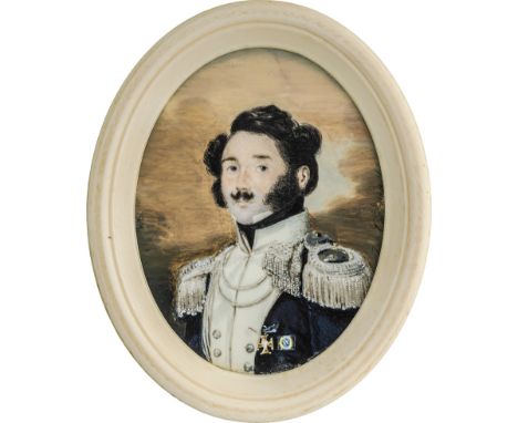   Polnisch: um 1830. Miniatur Portrait des polnischen Freiheitskämpfers Stanislaw Gawronski mit Orden  um 1830. Miniatur Port