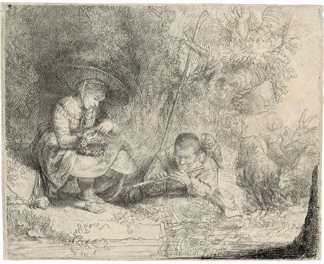   Rembrandt Harmensz. van Rijn: Der Flötenspieler  Der Flötenspieler ("Het Uilespiegeltje"). Radierung. 11,6 x 14,3 cm. 1642.