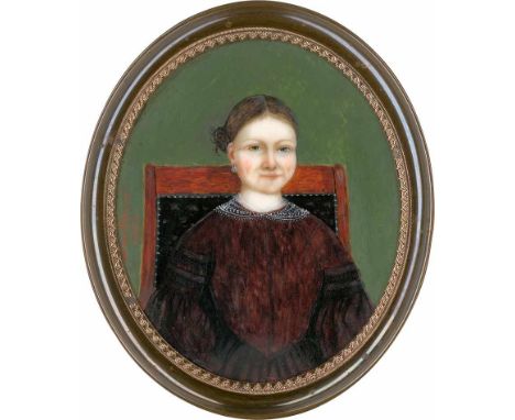   Grisot d'Allancé, François Florentin: Miniatur Portrait eines Mädchens in violettem Kleid, auf Stuhl sitzend  Miniatur Port