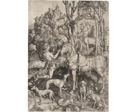   Dürer, Albrecht: Der hl. Hubertus, auch Eustachius genannt  Der hl. Hubertus, auch Eustachius genannt. Kupferstich. 35,4 x 