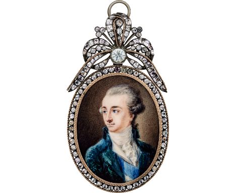  Polnisch: um 1780/1785 . Miniatur Portrait des jungen Fürsten Stanislas Poniatowski mit blauem Cordon des St. Andreasordens 