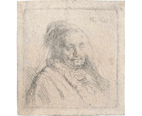  Rembrandt Harmensz. van Rijn: Brustbild der Mutter Rembrandts  Brustbild von Rembrandts Mutter. Radierung. 6,6 x 6,4 cm. 16