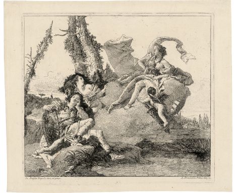   Tiepolo, Giovanni Domenico: Armida verliebt sich in Rinaldo  Armida verliebt sich in Rinaldo. Radierung nach Giovanni Batti