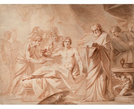   Füger, Heinrich Friedrich: Alexander und sein Arzt Philippus  Alexander und sein Arzt Philippus.  Rötel, rot und grau lavie