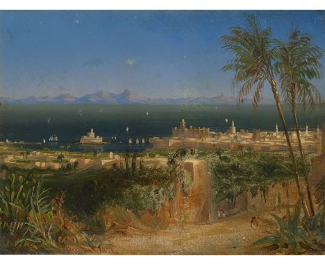   Deutsch: 1844. Blick auf eine orientalische Stadt am Meer  1834. Blick auf eine orientalische Stadt am Meer.  Öl auf Papier