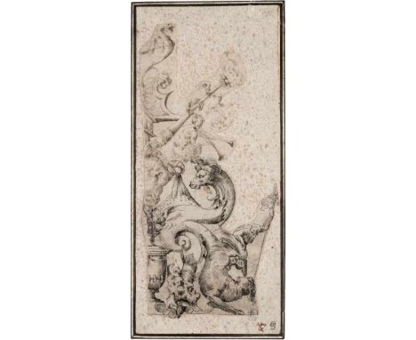   Italienisch oder Nordalpin: 16. Jh. . Groteske mit Tieren, Satyr und Fakeln  16. Jh. Groteske mit Tieren, Satyr und Fackeln