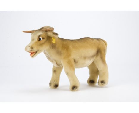 A rare post-war Steiff Texas Longhorn,  For FAO Schwarz, USA, with button and yellow cloth tag no.1235,90, 1960 only —13in. (