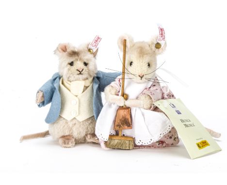 Two Steiff limited edition Beatrix Potter mice, Johnny Town Mouse, 660 of 1500, 2008; and Hunca Munca,594 of 1500, 2004, in o